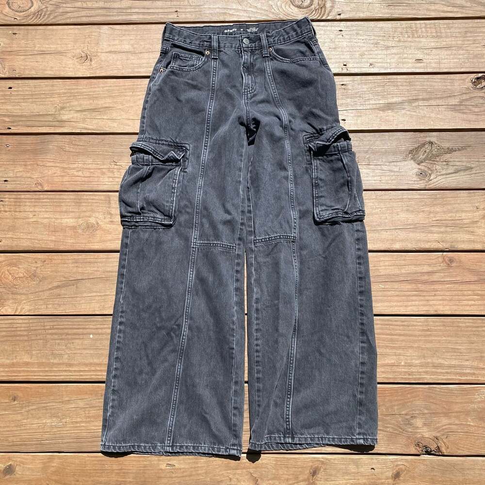 Old Navy Baggy Wide Leg Cargo Jeans Size 18 Black Denim